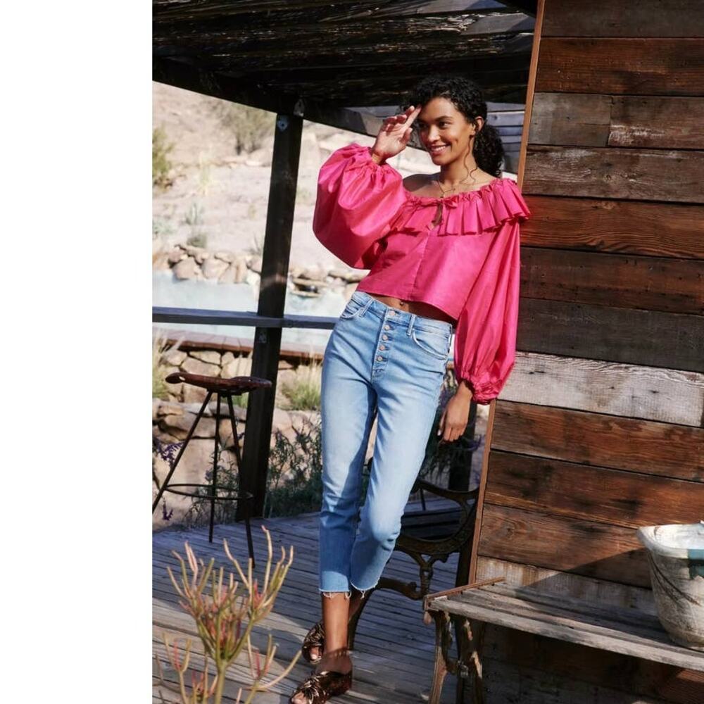 New Anthropologie MARGO BARIDON Priscilla Ruffled Blouse $168 XS Long Sleeve